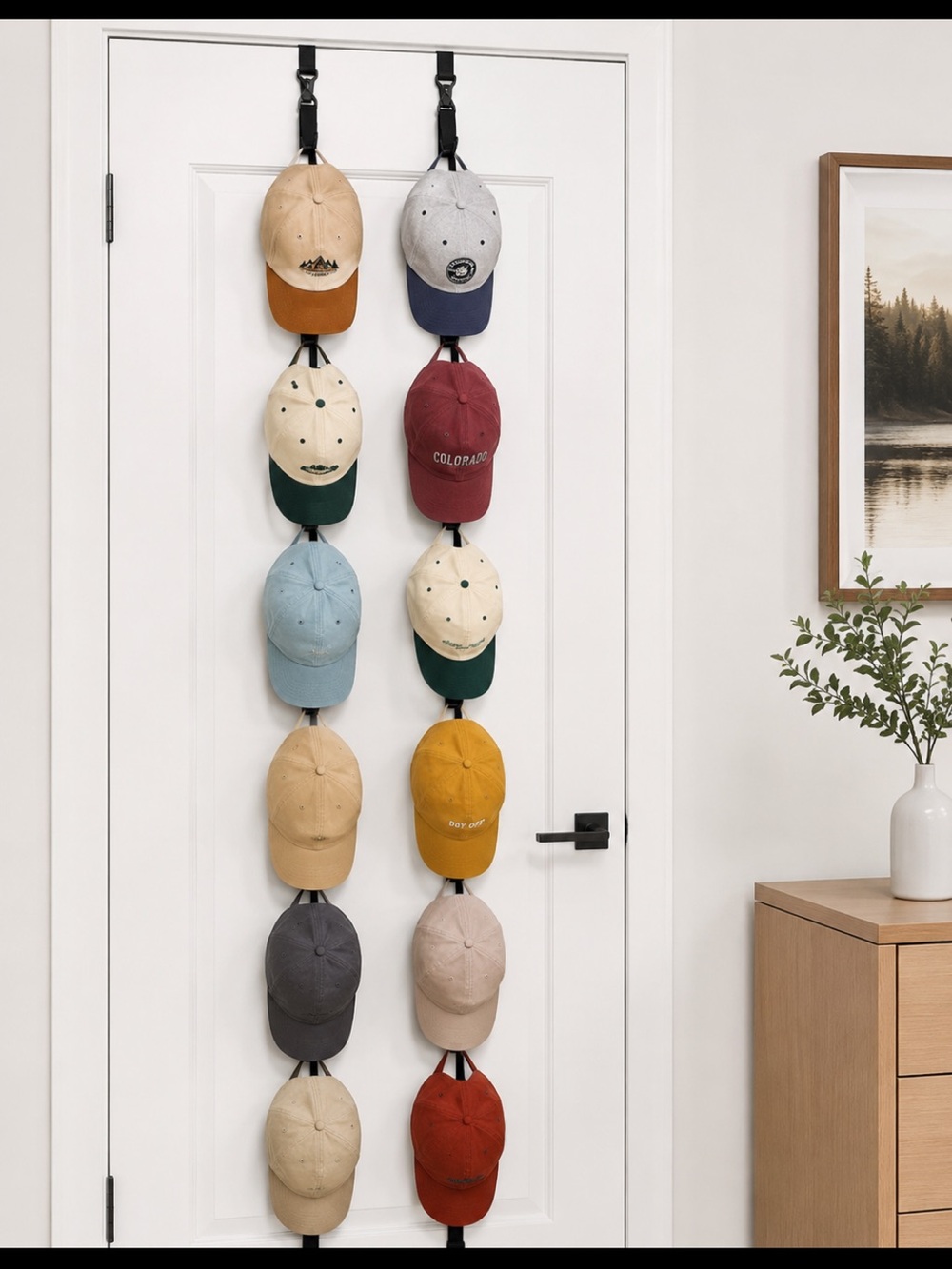 ETOWIFA Hat Rack Organizer 2 Straps 12 Adjustable Hooks Holds Up to 36 Caps